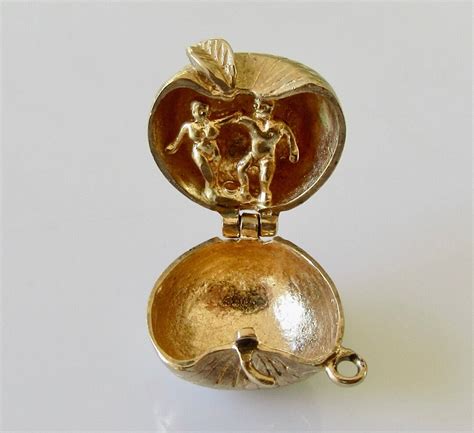 9ct Gold Adam And Eve Opening Apple Charm Etsy