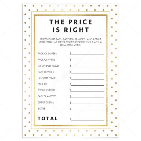 Price Is Right Baby Shower Game Printable Fillable Pdf Template Art