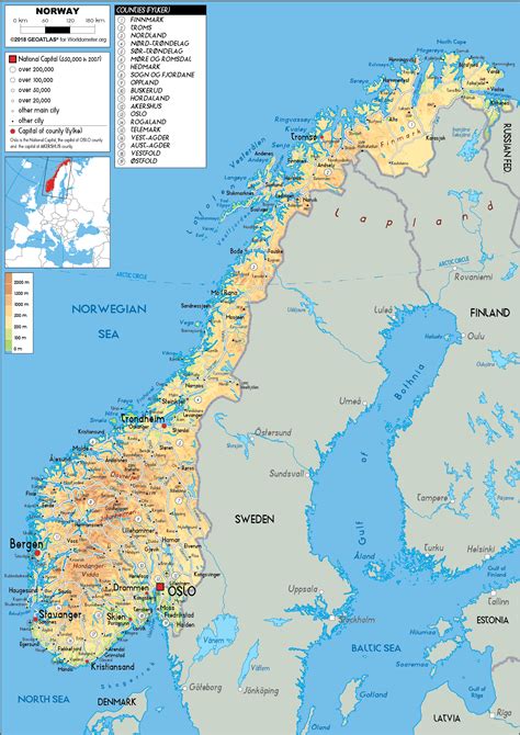 Norway Map Physical Worldometer