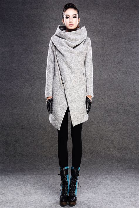 Asymmetrical Wool Coat Winter Coat Women Gray Wool Boucle Etsy