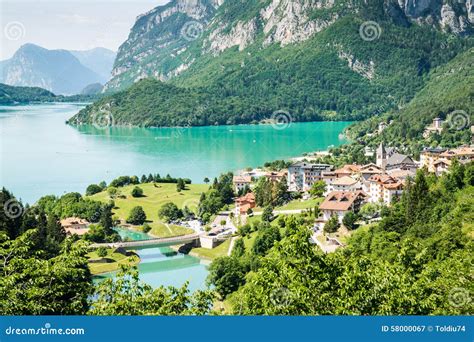 Lake Molveno Elected Most Beautiful Lake In Italy Stock Image Image