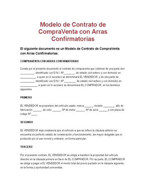 Modelo De Contrato De Compraventa Con Arras Confirmatorias Propiedad