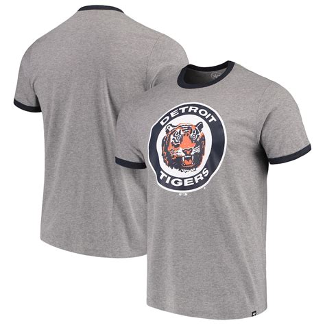 Detroit Tigers 47 Archive Ringer T Shirt Gray
