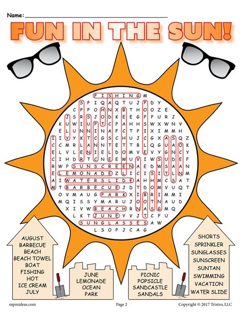 100 Summer Vacation Words Answers Key Word Search Summer Stuff Recipe