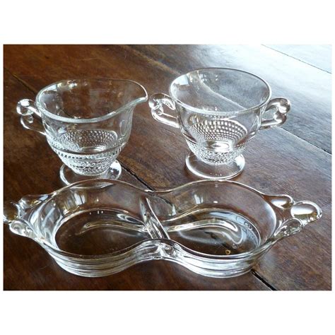Vintage Duncan And Miller Creamer And Open Sugar With Tray Historique