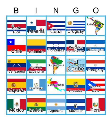 Los Pa Ses Hispanohablantes Bingo Card