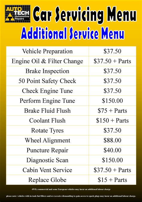 Car Servicing Menu Au