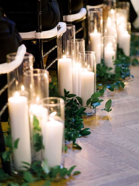 Wedding Ceremony Aisle Decor Romantic Candles And Greenery Candles