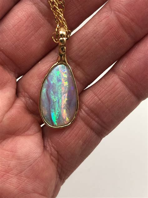 Vintage 14k Gold Natural Opal Pendant And 14k Gold Necklace Etsy