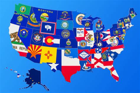 United States America Map State Flags Rendering Isolated White