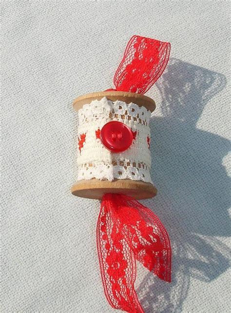 Heart Lace Ribbon And Wooden Spool Thread Ornament Woodenboxes