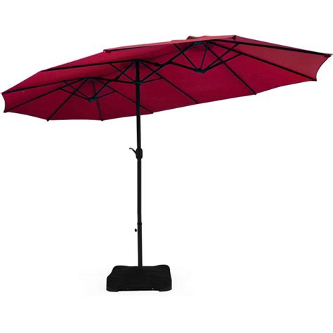 15 Foot Extra Large Patio Double Sided Umbrella With Crank And Base