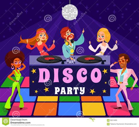 Cartoon Retro Illustration Of A Man And A Woman In A Disco Club Stock
