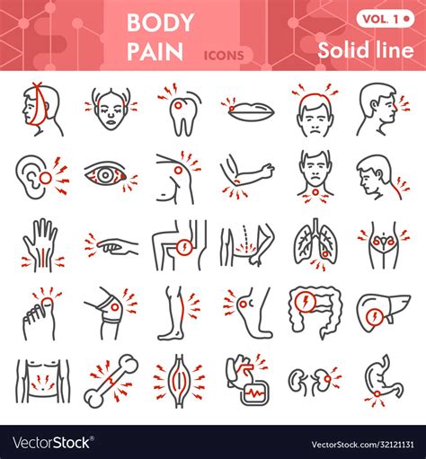 Body Pain Line Icon Set Pain In Human Royalty Free Vector