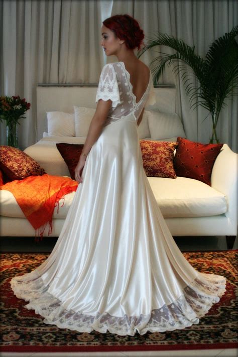 Bridal Nightgown Amelia Satin Embroidered Lace Wedding Etsy Uk