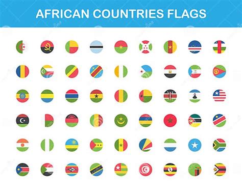 African Countries Flags Round Web Buttons In Flat Vector Eps 10 Stock