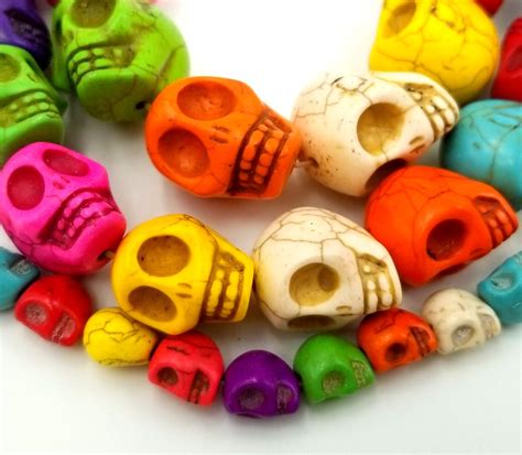 Assorted Skull Beads Howlite Dyed Stone Beads Carved Stone Skull Up To