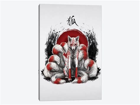 Japanese Nine Tailed Fox Kitsune Canvas Wall Art By Cornel Vlad Icanvas