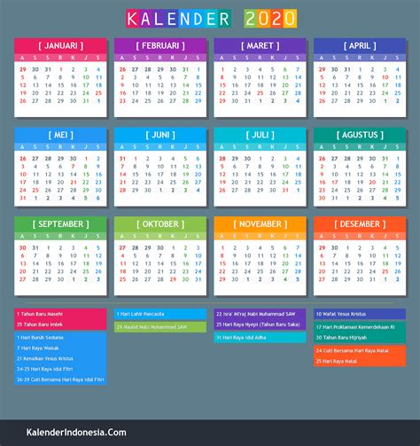 Kalender Indonesia 2020  Lengkap Dengan Hari Libur Nasional Gambaran