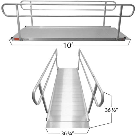 Titan Ramps Aluminum Wheelchair Entry Ramp And Handrails 10 Ft Solid