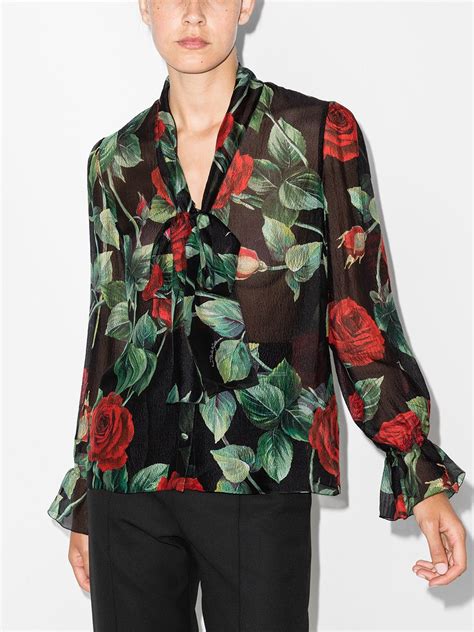 dolce and gabbana pussy bow floral print silk chiffon blouse in multicolor modesens