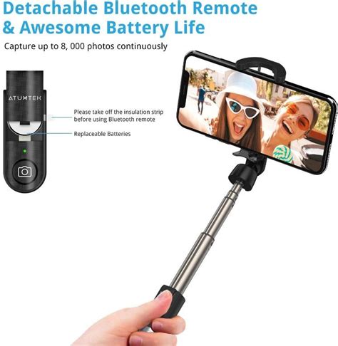 Atumtek Bluetooth Selfie Stick Tripod 360° Rotation Mini Extendable Selfie Stick With Wireless
