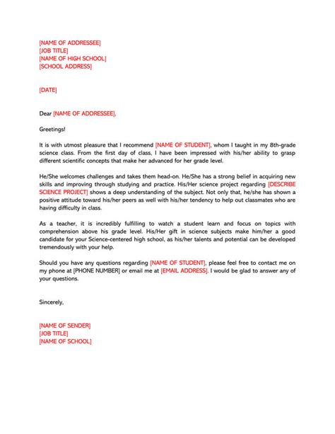 32 High School Recommendation Letter Samples Free Templates