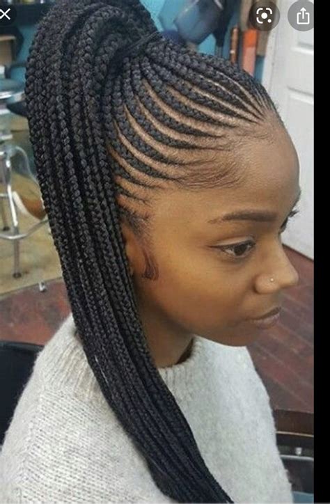 Small Cornrow Ponytail In 2020 Feed In Braids Ponytail Feed In