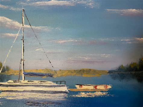 Boats In A Harbor Original Oil Painting On Canvas 16 X Etsy