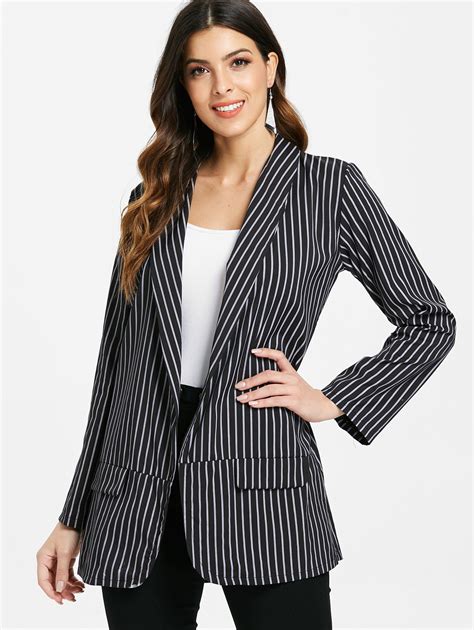 kenancy vertical stripe blazer with faux pockets lapel collar womens blazer in blazers from
