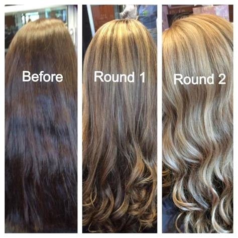 in order to go from brunette to blonde it can take a few rounds especially if your hair has
