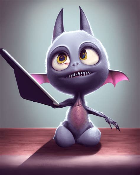 Cute Small Humanoid Bat Sitting In Front · Creative Fabrica