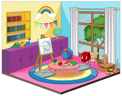 Kid Room Or Kindergarten Room Interior With Colorful Furniture Elements