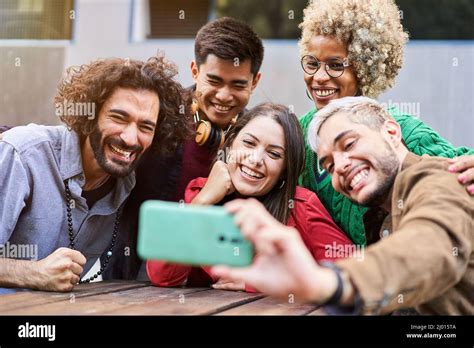 Happy Multiracial Friends Having Fun Taking Selfie Young Happy People