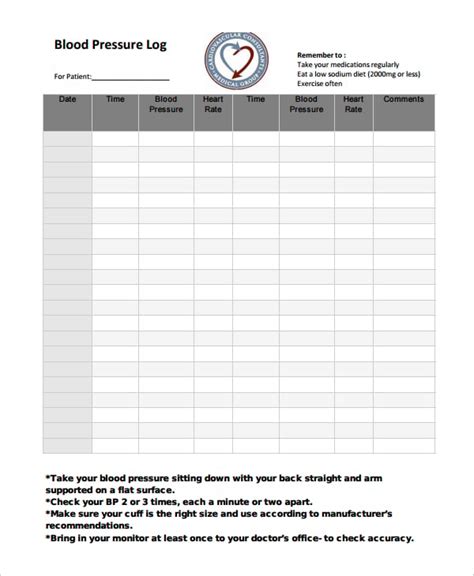 Blood Pressure Log Template 11 Free Word Excel Pdf Documents Download