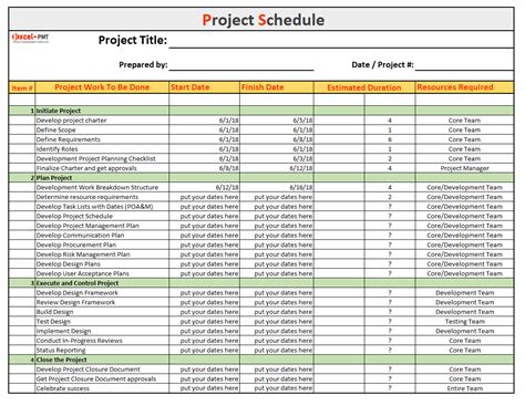 Project Plan Task List Template