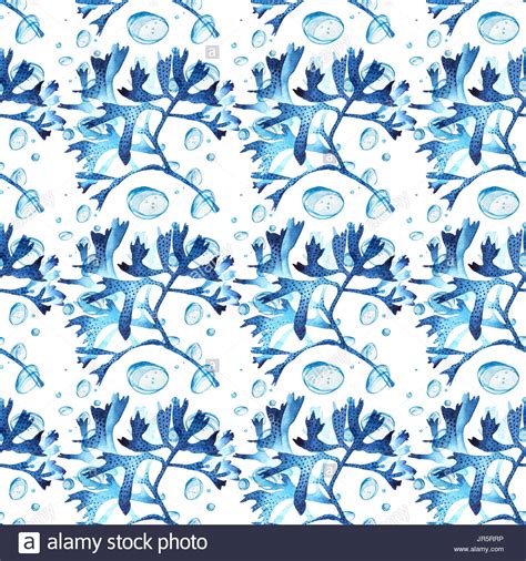 Seamless Pattern Of Blue Corals Watercolor Illustration Hand Drawn