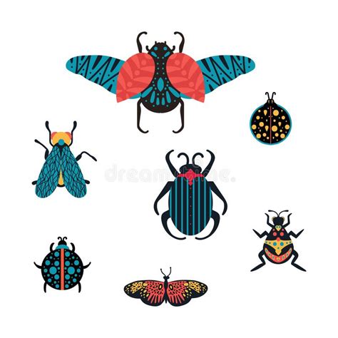 A Set With Different Colored Insects Illustration Of Abstract Bright