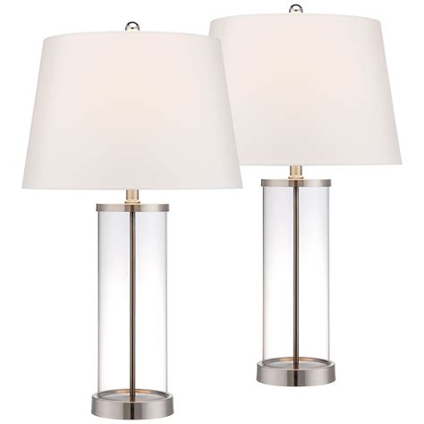 360 Lighting Coastal Table Lamps Set Of 2 Clear Glass Fillable Steel White Tapered Shade For