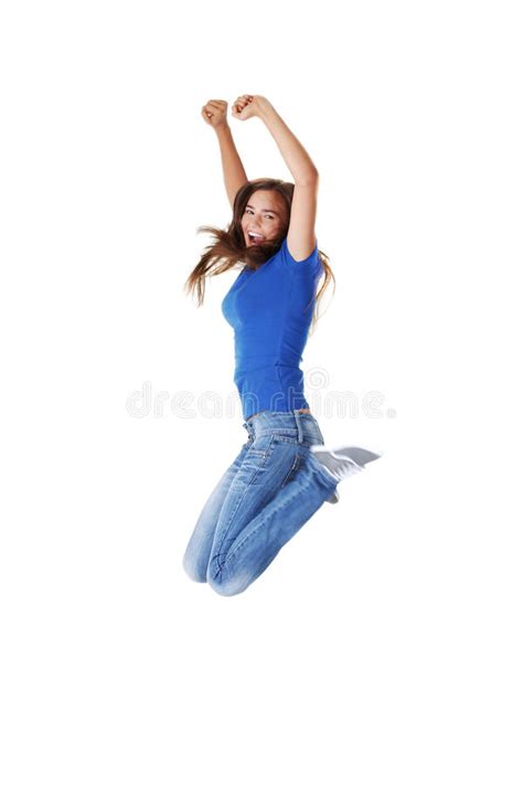 Girl Jump In Excitement Stock Image Image Of Attractive 4082913