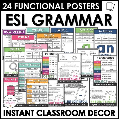 Esl Esl Grammar Posters Set Of 24 Visuals To Use As Functional