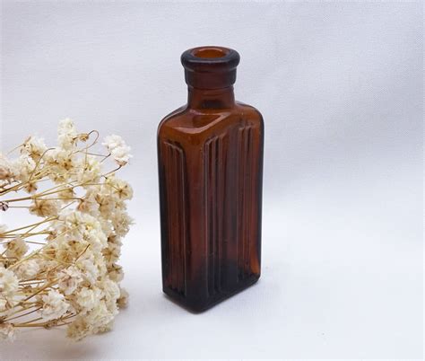 Antique Amber Poison Bottle Early 20th Century Rectangular Etsy Uk Brown Glass Bottles Old