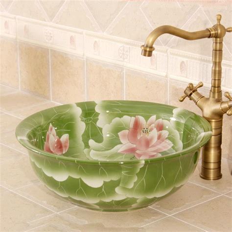 Ryxw565 Flower Design Bathroom Ceramic Chinese Wash Basin Jingdezhen