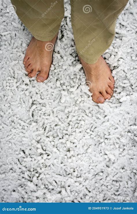 Bare Feet On Snowy Grass Stock Image Image Of Human 204951973