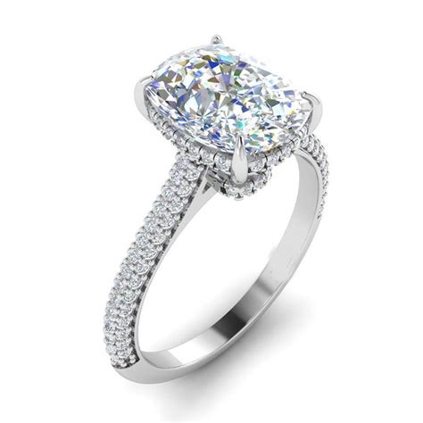 Cushion Cut Diamond Engagement Ring Hidden Halo Diamond Etsy