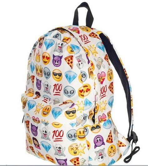 Smiley Emoji Backpack White Emoticon Pack School Shoulder Bag Unisex