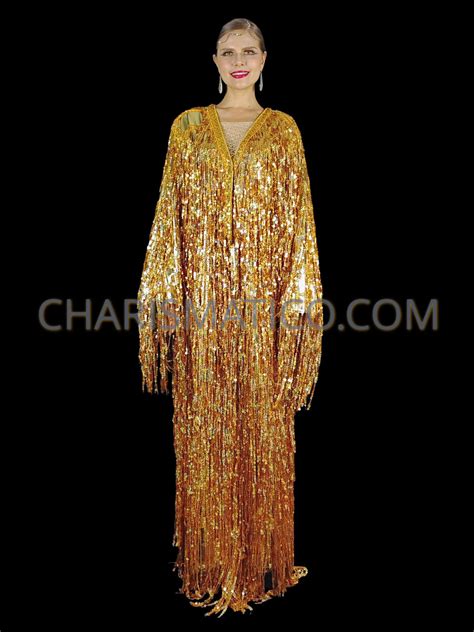 Stunning Gold Sequin Fringe Drag Queen Cover Up Gown Or Showtime Coat