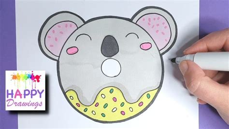 How To Draw A Cute Baby Koala Donut Easy Happy Drawings