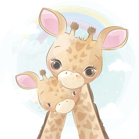 Cute Giraffe Mother And Baby Illustration 2067688 Vector Art At Vecteezy