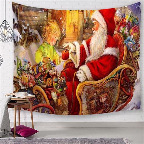 Siaonvr Christmas Tapestry Santa Print Wall Hanging Tapestry Art Home